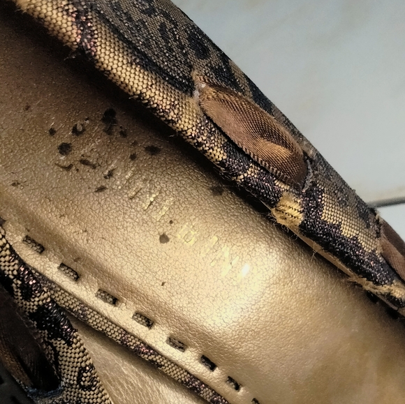 Vintage Gianna Bini heel size 8 brown fabric bow leather sole - Picture 3 of 6